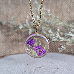 Różana łąka złota zawieszka wisior fioletowy