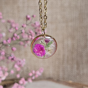 Różana łąka złota zawieszka wisiorek różowe