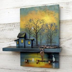 Rozlewiska - drewniany, malowany wieszak na klucze