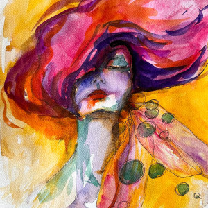 "Rozmazana szminka" akwarela artystki Adriany Laube - portret, kobieta