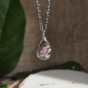 Różowa Srebrna łezka kwiat łza żywicy dziewczęca