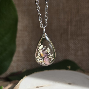 Różowa Srebrna łezka kwiat łza żywicy wieczne kwiaty