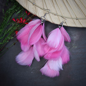 Różowe pióra - długie kolczyki