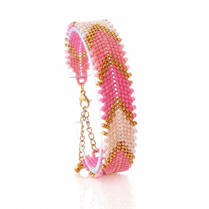 Różowo-Złota Bransoletka z Koralików "Pink Chevron"