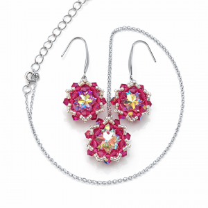 Różowy Komplet Biżuterii "Crystal Fuchsia Maxima"