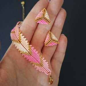 Różowy Komplet z Koralików "Pink Chevron"