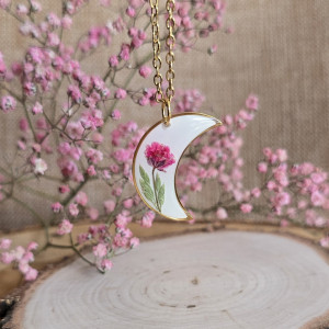 Różowy Złoty wisiorek księżyc kwiatowy malinowy