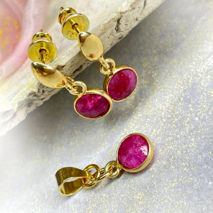 Rubinowy komplet z pozłacanego srebra a1166