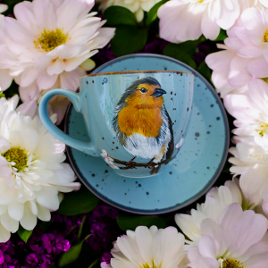 Rudzik. Filiżanka i spodek ręcznie malowane.