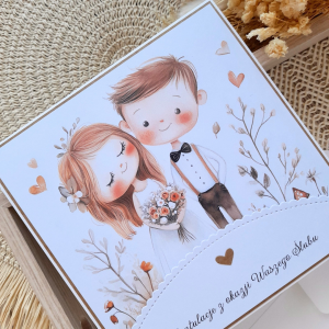 Rustykalna kartka ślubna z młodą parą | Gratulacje z okazji Ślubu