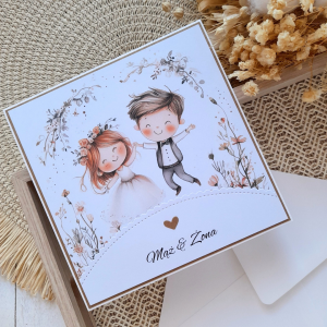 Rustykalna kartka ślubna z młodą parą | Mąż & Żona