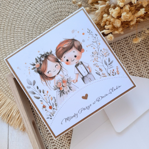 Rustykalna kartka ślubna z młodą parą | Młodej Parze w Dniu Ślubu