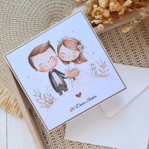 Rustykalna kartka ślubna z młodą parą | W Dniu Ślubu
