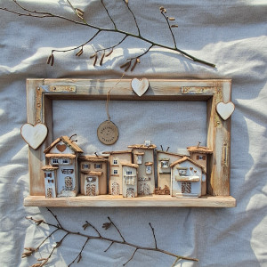 Rustykalne okienko z domkami