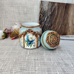 Rustykalny słoik decoupage Błękitna Łąka