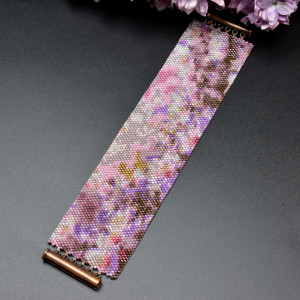 Sakura IX Abstract, szeroka wyplatana bransoleta, beading
