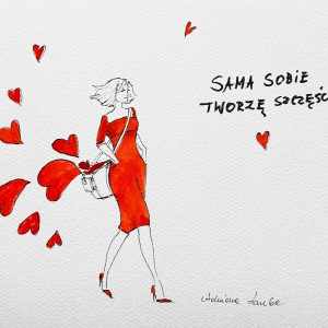 "Sama sobie tworzę szczęście" praca akwarelami oraz piórkiem