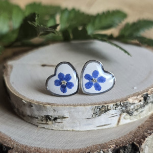 Serce kolczyki niezapominajki wkręty srebrne serduszka