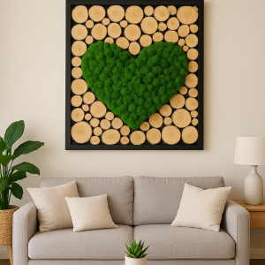 Serce mech chrobotek, żywy obraz plastry drewna na prezent dekoracja