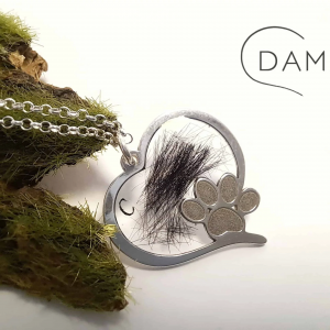 Serce z łapką z sierścią zwierząt (srebro 925)