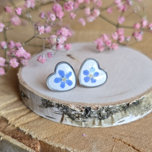 Serduszka kolczyki kwiaty kwiatami niezapominajki