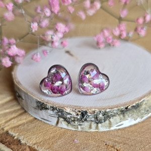 Serduszka kolczyki kwiaty różowe serca wrzos