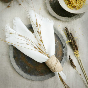 Serweta lniana boho - kremowa