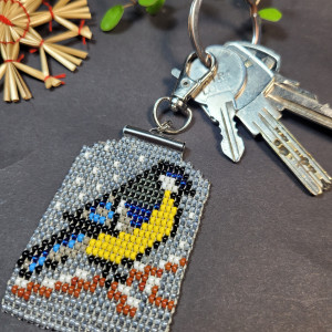 Sikorka zimowa - zawieszka do kluczy torebki plecaka tkany z koralików