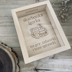 Skarbonka pociąg dowolny napis