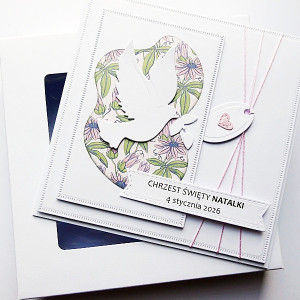 Skromna kartka na Chrzest z gołębicą handmade