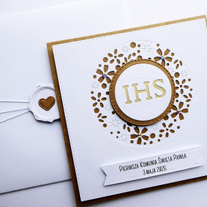 Skromna kartka na Komunię pamiątka z imieniem