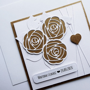 Skromna kartka ślubna z różami z życzeniami