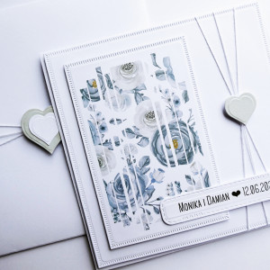 Skromna ręcznie robiona kartka na ślub z różami z imionami handmade