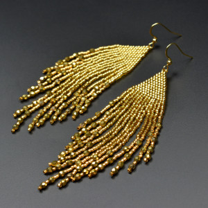 Skúfar II, złote "indiańskie" kolczyki, beading