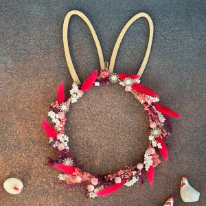 SŁODZIAK Wianek z suszonych roślin, wianek wiosenny z uszkami zająca