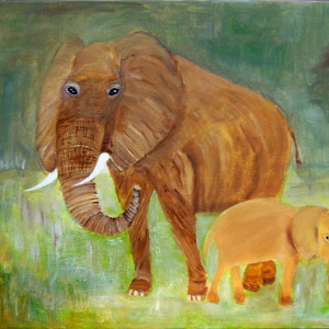 Słonie, akryl  50x40