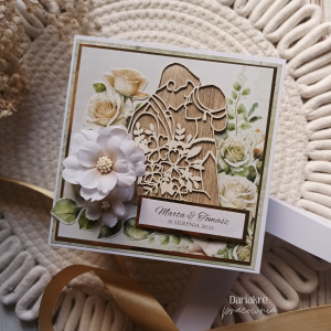 Ślub, kartka ślubna w pudełku, personalizowana, beż, złoto, s28