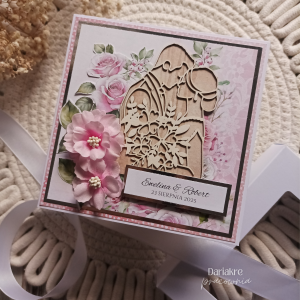 Ślub, kartka ślubna w pudełku, personalizowana, różowa, s24