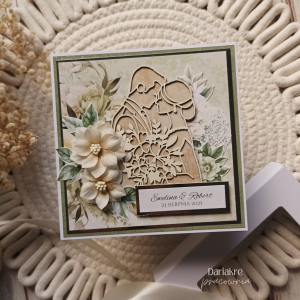 Ślub, kartka ślubna w pudełku personalizowana, zieleń, beż, s52