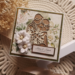 Ślub, kartka ślubna w pudełku, personalizowana, zieleń złoto biel, s66