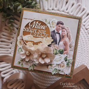 Ślub, kartka w pudełku, miłość nigdy nie ustaje, złota, s75