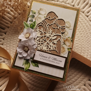 Ślub, kartka w pudełku personalizowana, złoto, beż, s91