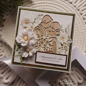 Ślub, personalizowana kartka ślubna w pudełku, beż i biel, s97