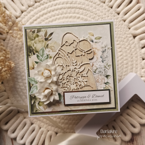 Ślub, personalizowana kartka w pudełku, zieleń, beż, s49