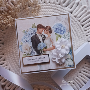 Ślub, personalizowana pamiątka, kartka ślubna w kolorze błękitu