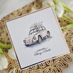 Ślubna kartka do koperty z autem na zamówienie