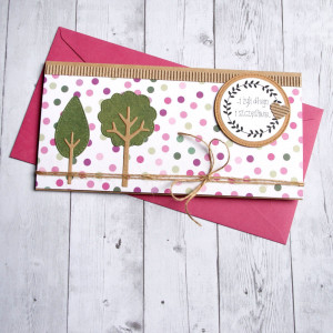 ślubna kartka kopertówka - drzewka - pink