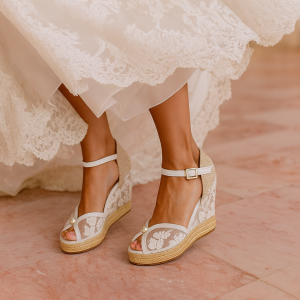 ŚLUBNE ESPADRYLE NA KOTURNIE Z PERŁĄ - WYSOKOŚĆ 10 CM, ŚLUB BOHO