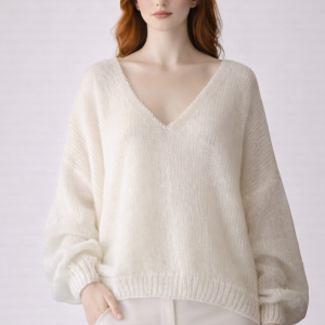 Ślubny biały pulower z moheru z cekinami