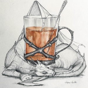 "Smok i gorąca herbata" rysunek ołówkiem